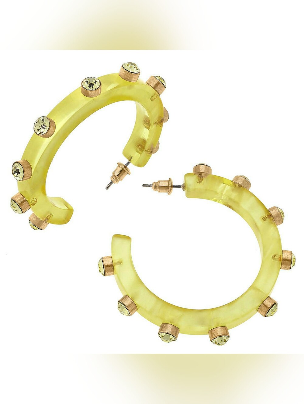 Resin and Rhinestone Hoop Earrings